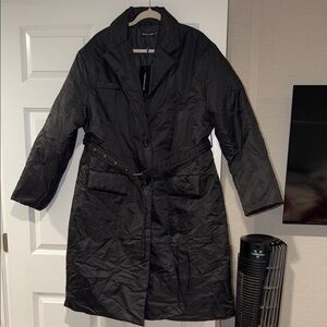 PrettyLittleThing Black Quilted Belted Trench Coat